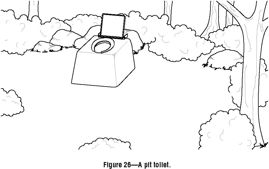 Line drawing of a pit toilet with no walls