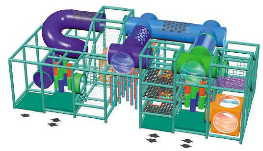 Illustration of a soft contained play structure with several entry and exit points