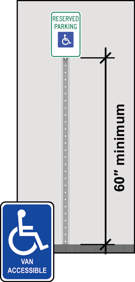 Reserved parking sign with ISA and dimension line.