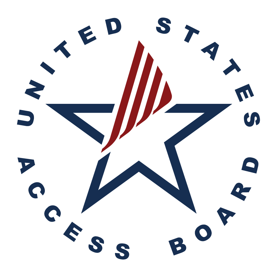 U.S. Access Board logo. A blue star with a folded red top point. The words, United States Access Board, wrap around the star.