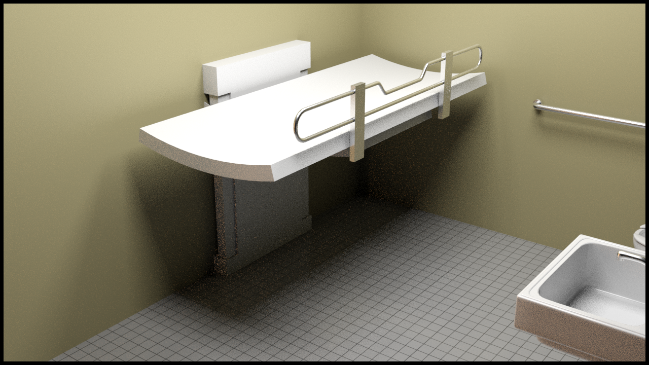 Adult changing table in a restroom.