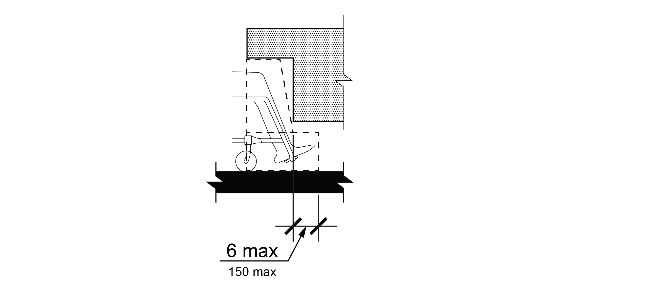 Elevation view of toe clearance identifying the maximum depth relative to the knee clearance