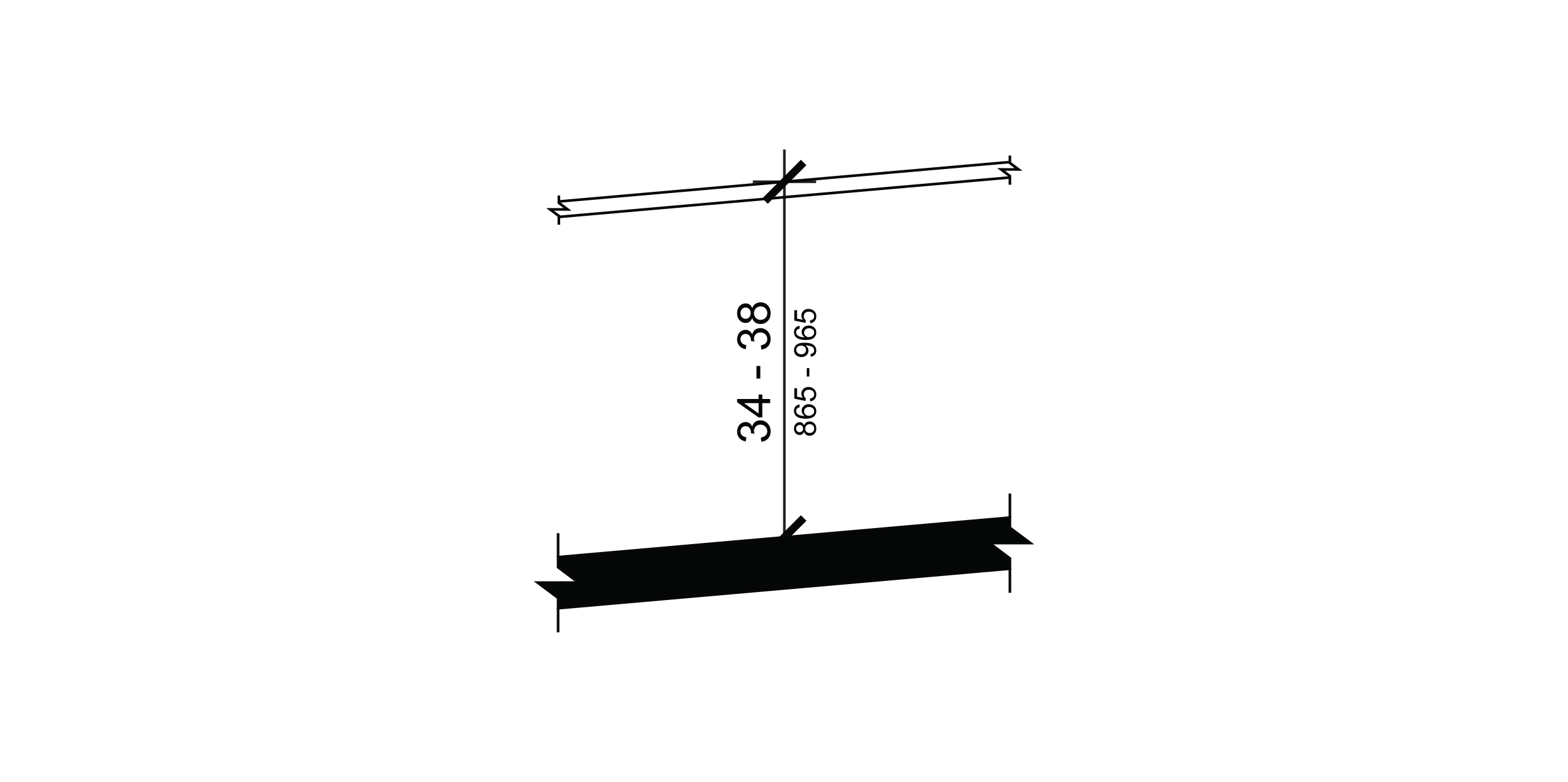 Elevation view of handrail serving sloped surface with identified maximum height to top of gripping surface.