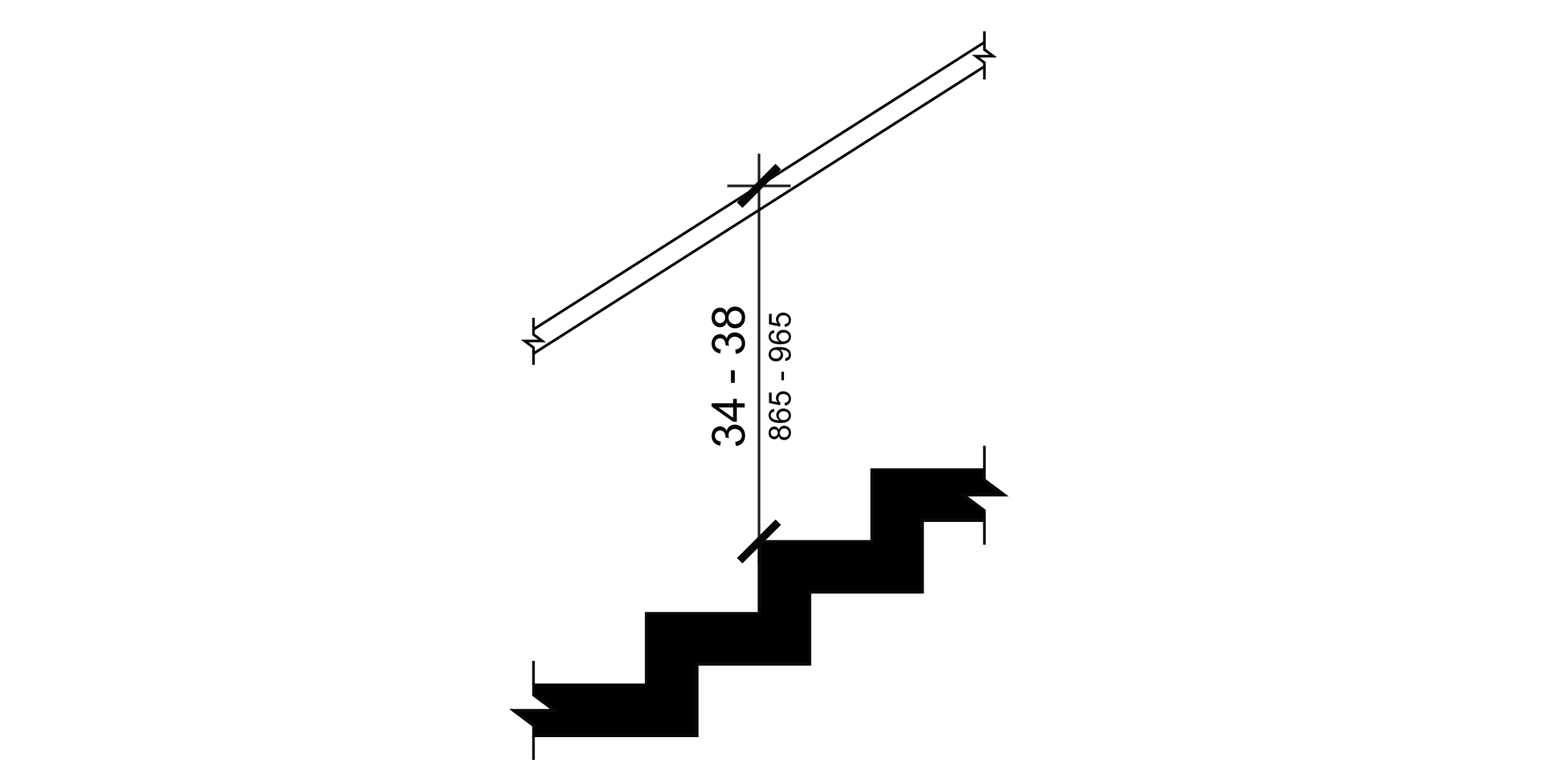 Elevation view of handrail serving stairs identified maximum height from the stair nosing to the top of the gripping surface.